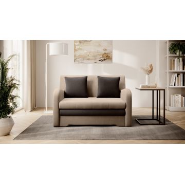 Canapea extensibila 2 locuri ELTAP, Ario, 130x103x85 cm, lemn/poliester, maro deschis/maro inchis