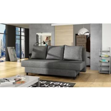 Canapea extensibila 3 locuri ELTAP, Amaza, 190x82x83 cm, lemn/poliester, gri inchis