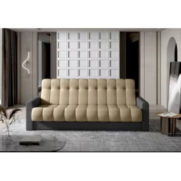 Canapea extensibila 3 locuri ELTAP, Garett, 212x85x90 cm, lemn/poliester, maro deschis/gri inchis