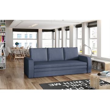 Canapea extensibila 3 locuri ELTAP, Inversa, 220x83x89 cm, lemn/poliester, albastru inchis