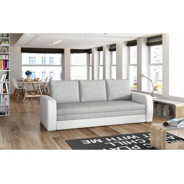 Canapea extensibila 3 locuri ELTAP, Inversa, 220x83x89 cm, lemn/poliester, gri deschis/alb