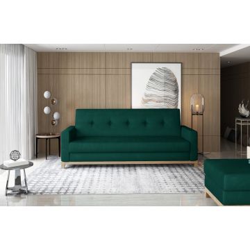 Canapea extensibila 3 locuri ELTAP, Selene, 216x104x93 cm, lemn/poliester, verde inchis/natur