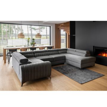 Coltar extensibil dreapta 6 locuri ELTAP, RT-04FL, Louis, 347x202x92 cm, lemn/poliester, gri