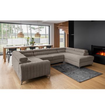 Coltar extensibil dreapta 6 locuri ELTAP, RT-07PO, Louis, 347x202x92 cm, lemn/poliester, gri