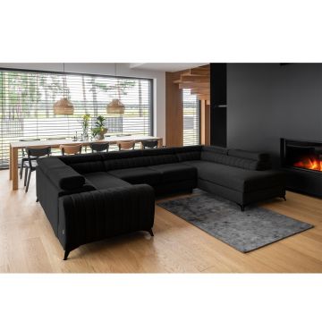 Coltar extensibil dreapta 6 locuri ELTAP, RT-10FL, Louis, 347x202x92 cm, lemn/poliester, negru