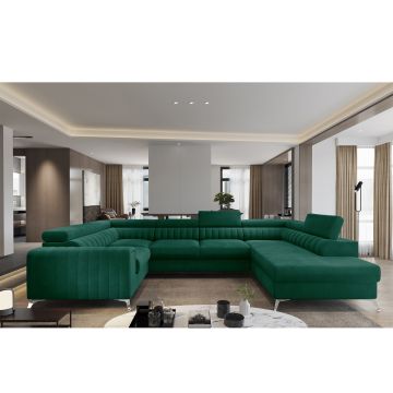 Coltar extensibil dreapta 6 locuri ELTAP, RT-35NU, Louis, 347x202x92 cm, lemn/poliester, verde inchis