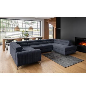 Coltar extensibil dreapta 6 locuri ELTAP, RT-40PO, Louis, 347x202x92 cm, lemn/poliester, albastru inchis