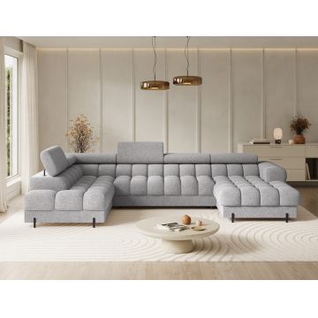 Coltar extensibil stanga 3 locuri ELTAP, LT-03PEL, Feraria, 358x202x93 cm, lemn/poliester, gri deschis