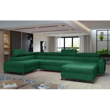 Coltar extensibil stanga 5 locuri ELTAP, Jos-05, Josette, 370x190x98 cm, lemn/poliester, verde inchis