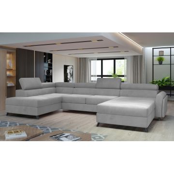Coltar extensibil stanga 5 locuri ELTAP, Jos-16, Josette, 370x190x98 cm, lemn/poliester, gri deschis