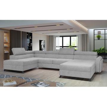 Coltar extensibil stanga 5 locuri ELTAP, Jos-21, Josette, 370x190x98 cm, lemn/poliester, gri deschis