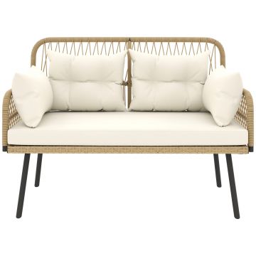 Outsunny Canapea de grădină cu perne Canapea 2 locuri Outdoor Balcon Canapea din ratan Polyrattan 115 x 61 x 82 cm Lemn natural | Aosom Romania