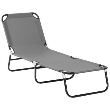 Outsunny Șezlong Pliabil cu Spătar Reglabil în 5 Poziții, Scaun de Grădină cu Material Respirable Oxford, Ideal pentru Plajă, Piscină, Grădină, 188x56x28 cm, Gri | Aosom Romania