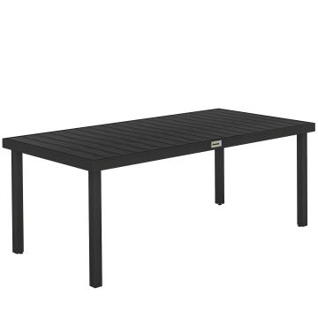 Outsunny Masă de Grădină cu Blat Textură Lemn 190x90 cm pentru 8 Persoane, Masă de Dining de Exterior Dreptunghiulară din Aluminiu și Plastic, pentru Terasă, Balcon, Negru | Aosom Romania