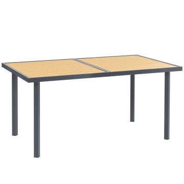 Outsunny Masă de luat masa pentru grădină pentru 6 persoane, masă de grădină cu blat din oțel cu aspect de lemn, 150 x 90 x 72 cm, lemn natural | Aosom Romania