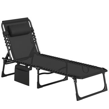 Outsunny Portable Sun Lounger, Folding Chaise Recliner, 5-Position Adjustable Cot, Black | Aosom Romania
