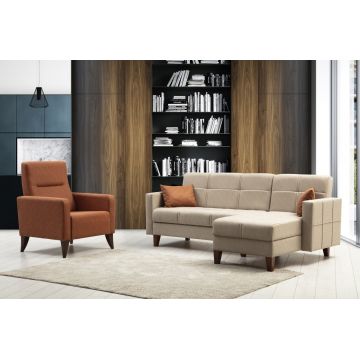 Set de canapea, Atelier del Sofa, 730MST1318, Metal / Lemn, Bej