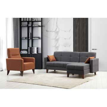Set de canapea, Atelier del Sofa, 730MST1320, Metal / Lemn, Gri inchis