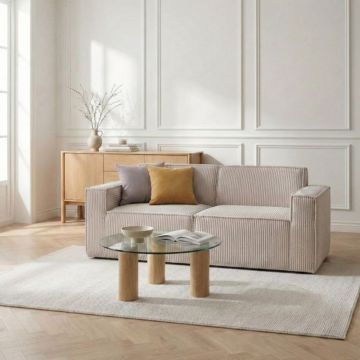 Canapea modulara 2 locuri Lykke, Homla, 190x88x73 cm, catifea din poliester, gri deschis