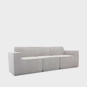 Canapea modulara 3 locuri Lykke, Homla, 263x88x73 cm, catifea din poliester, gri deschis