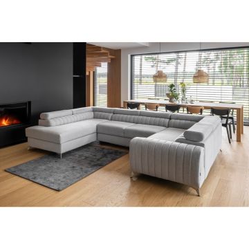 Coltar extensibil stanga 6 locuri ELTAP, LT-04BOR, Louis, 347x202x92 cm, lemn/poliester, gri deschis