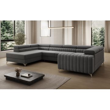 Coltar extensibil stanga 6 locuri ELTAP, LT-04VE, Louis, 347x202x92 cm, lemn/poliester, gri inchis