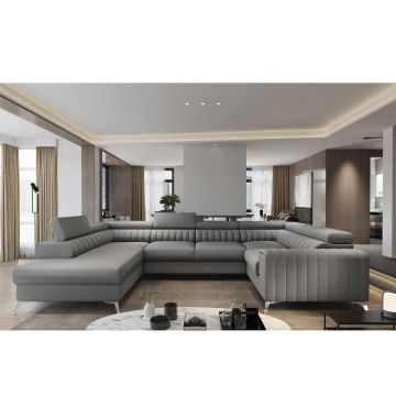 Coltar extensibil stanga 6 locuri ELTAP, LT-05FL, Louis, 347x202x92 cm, lemn/poliester, gri inchis