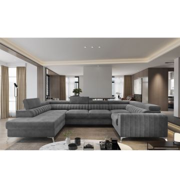 Coltar extensibil stanga 6 locuri ELTAP, LT-06SO, Louis, 347x202x92 cm, lemn/poliester, gri inchis