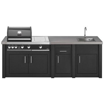 Grandhall&nbsp;Grandpro Bucatarie de exterior Grandhall Grandpro by Stoll SGPP3SDD00, gratar Premium G4 Plus, arzator pentru rumenire rapida, chiuveta, Aluminiu-Grafit