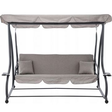 Leagan gradina 3 locuri cu baldachin reglabil, perne si suport pahare, 210x120x170 cm, gri