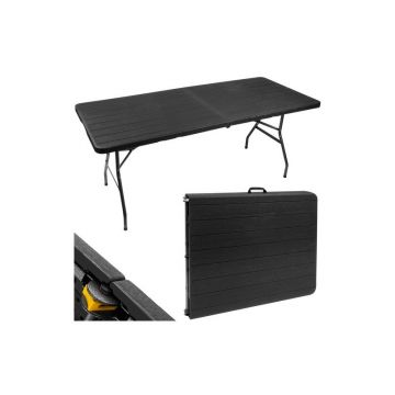 Masa de gradina pliabila, rezistenta intemperii, maner transport, 180x74x74 cm, HDPE/otel, negru