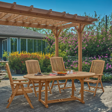 Masa de sufragerie Zerco 5 piese, lemn masiv Natural de salcam,  200/150x100x75 cm