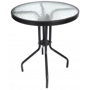 Masa pentru gradina sau balcon, cadru metalic, blat sticla, 60x70cm, negru