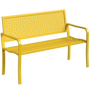 Outsunny Bancă de grădină 2 locuri metalică rezistentă la intemperii Bancă pentru exterior cu spătar rezistent la rugină, geometrică până la 240 kg | Aosom Romania