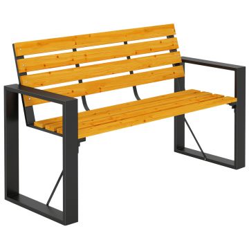 Outsunny Bancă de grădină 2 locuri, rezistentă la intemperii, bancă din lemn cu design cu șipci și cotiere, capacitate 240 kg Lemn natural | Aosom Romania