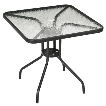 Outsunny Masă de grădină detașabilă metal 76x76 cm rezistentă la intemperii masă pentru balcon cu orificiu pentru umbrelă, antiderapant Negru | Aosom Romania