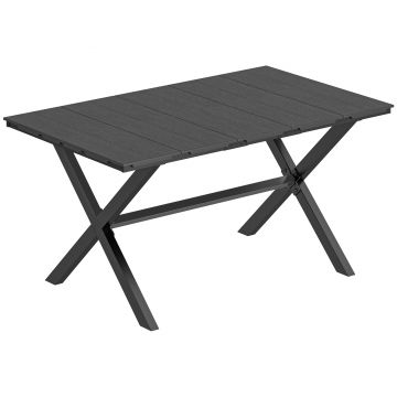 Outsunny Masă de grădină pentru 6 persoane cu suprafață din lamele HDPE și structură metalică 150x90x74 cm negru | Aosom Romania