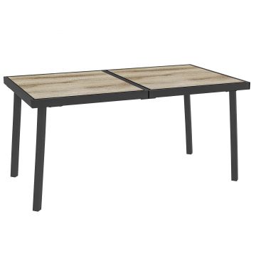 Outsunny Masă de Patio, Masă de Balcon, Masă de Dining pentru Exterior 145 x 85 cm pentru 6 Persoane cu Efect de Lemn, Cadrul din Oțel, Gri | Aosom Romania