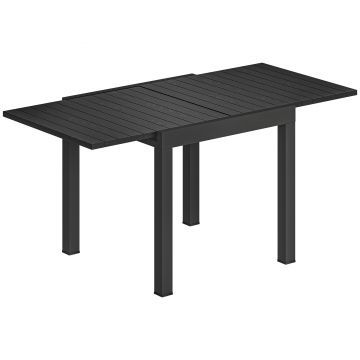 Outsunny Masă de Sufragerie Exterioară Extensibilă 80/160 cm pentru 4-6 Persoane din Aluminiu cu Blat cu Lamele Efect Lemn Negru | Aosom Romania