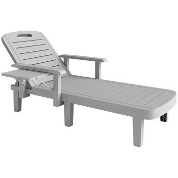 Outsunny Set 2 Șezlonguri cu Spătar Reglabil în 5 Poziții, Măsuță și Brațe Ergonomice, 79x158x88 cm, Gri | Aosom Romania
