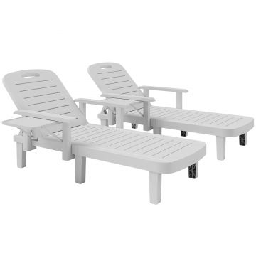 Outsunny Set 2 Șezlonguri cu Spătar Reglabil în 5 Poziții, Măsuță și Brațe Ergonomice, 79x158x88 cm, Gri | Aosom Romania