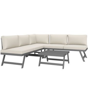 Outsunny Set mobilier de grădină colțar și convertibil 4 piese cu 2 canapele, 1 fotoliu de colț și 1 măsuță de cafea | Aosom Romania