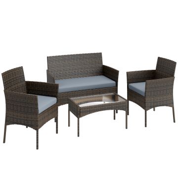 Outsunny Set Mobilier de Grădină din 4 Piese cu Canapea, 2 Fotolii și Măsuță de Cafea, 102x58x82 cm, Maro | Aosom Romania
