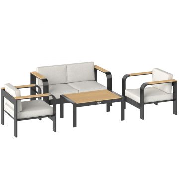Outsunny Set mobilier grădină din aluminiu, grup de șezut pentru 4 persoane, rezistent la apă, extra-adânc, cu canapea 2 locuri, 2 fotolii, măsuță laterală | Aosom Romania