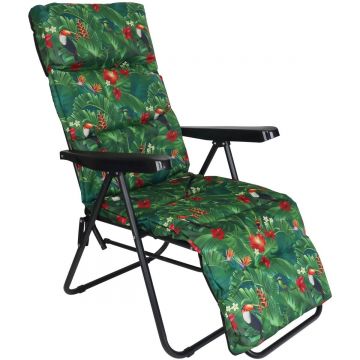 Scaun de gradina cu perna, reglaj pe pozitii, cadru metalic pliabil, 57x83x106 cm, multicolor