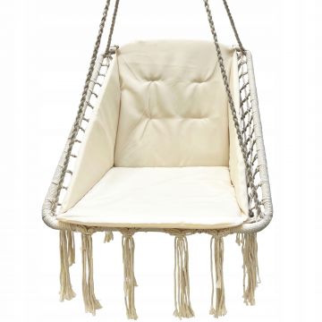 Scaun patrat tip leagan suspendat cu perna pentru casa sau gradina, 60x65x115cm, bej