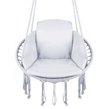 Scaun rotund Sersimo tip leagan suspendat cu perna Confort casa sau gradina, gri