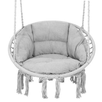 Scaun rotund Sersimo tip leagan suspendat cu perna Confort Plus casa sau gradina, gri