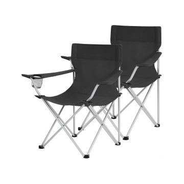 Set 2 scaune pliabile pentru camping si gradina, Songmics, max 150 kg, 84x52x81 cm, otel/tesatura Oxford, negru