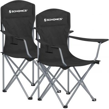 Set 2 scaune pliabile pentru camping si gradina, Songmics, max 150 kg, 86x54x97 cm, otel/tesatura Oxford, negru